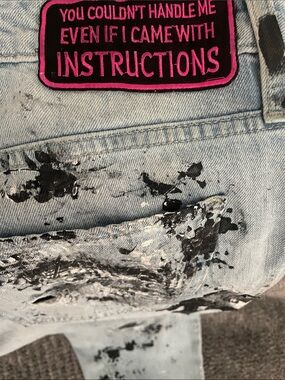 GAP slim Boyfriend Jeans with Patch’s  and Black & white  Paint-Splatter